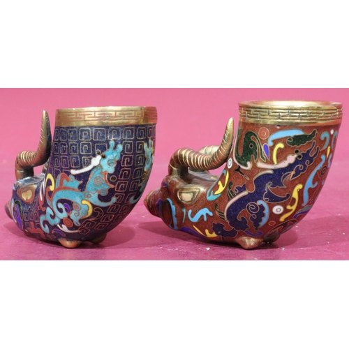 893 - 2 gilt metal and cloisonné ashtrays in the form of animal heads, 8cm high, 13cm long (2)