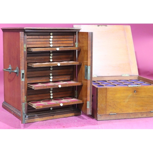 898 - Edgar Lincoln Edwardian mahogany coin collector's cabinet with hinged top and fall-front enclosing 8... 