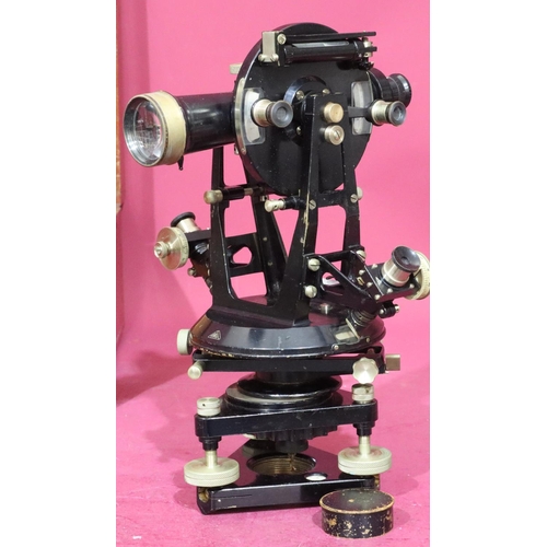 900 - E R Watts & Son, London black surveyor's theodolite, in fitted mahogany case