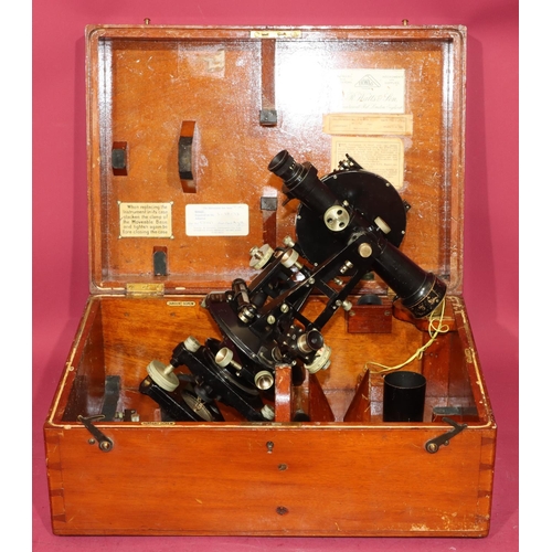 900 - E R Watts & Son, London black surveyor's theodolite, in fitted mahogany case