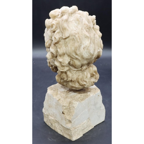 907 - A continental classical figurehead, of a gentleman, on spike mounted on stone base 30cm high.