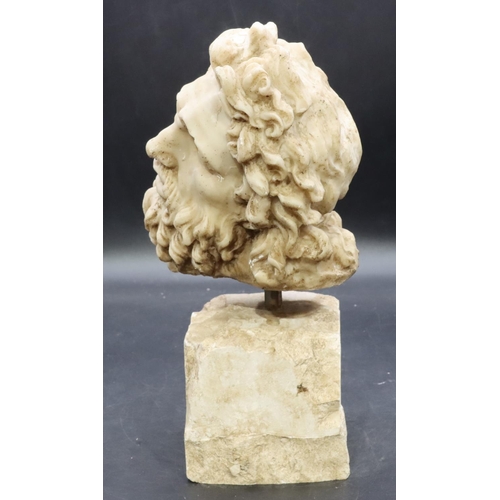 907 - A continental classical figurehead, of a gentleman, on spike mounted on stone base 30cm high.