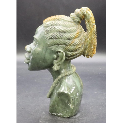 908 - Ndoro carved stone figure head of an African lady, 24.5cm high