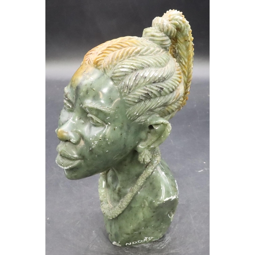 908 - Ndoro carved stone figure head of an African lady, 24.5cm high