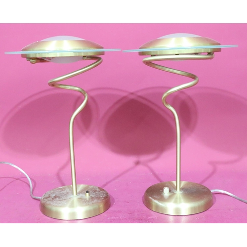 913 - A pair modern gilt metal and glass circular tables lamp, 46cm high (2)