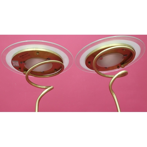 913 - A pair modern gilt metal and glass circular tables lamp, 46cm high (2)