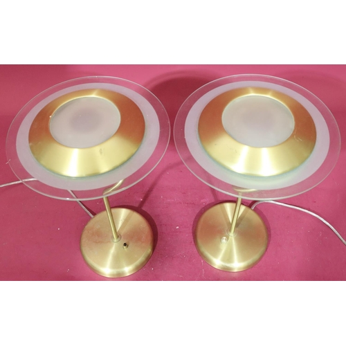 913 - A pair modern gilt metal and glass circular tables lamp, 46cm high (2)