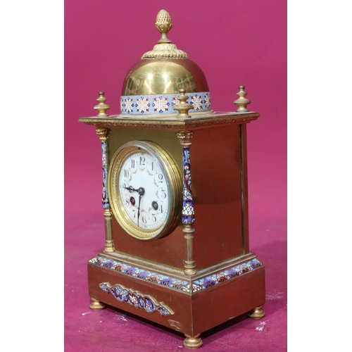 919 - A gilt metal 8-day striking mantel clock, stamped Fabrique De Paris, with allover inlaid cloisonné d... 