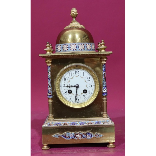 919 - A gilt metal 8-day striking mantel clock, stamped Fabrique De Paris, with allover inlaid cloisonné d... 