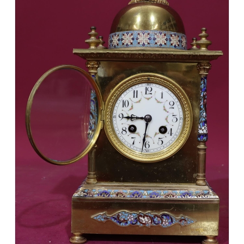 919 - A gilt metal 8-day striking mantel clock, stamped Fabrique De Paris, with allover inlaid cloisonné d... 