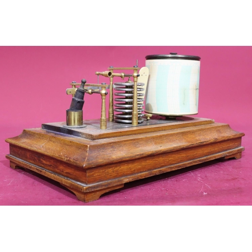 923 - An oak barograph with bevelled glass top on sides with 1 long drawer on bracket feet, 36cm wide