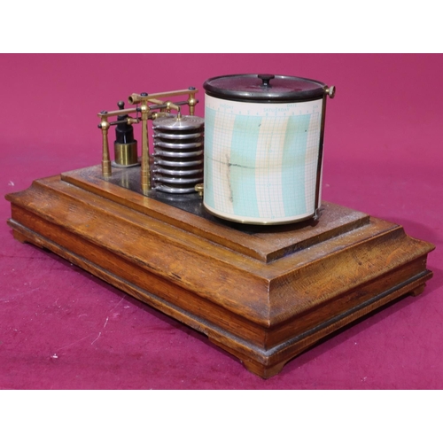 923 - An oak barograph with bevelled glass top on sides with 1 long drawer on bracket feet, 36cm wide