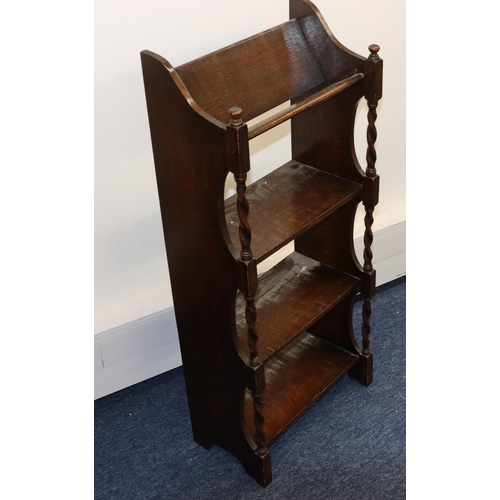 935 - A 1920's oak 4-tier book trough/shelves with barley twist supports, 40.5cm wide, 21.5cm deep, 91.5cm... 