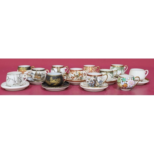 94 - 12 Oriental eggshell cups and saucers (1 saucer missing), all with different decoration