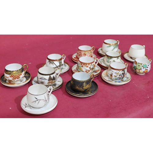 94 - 12 Oriental eggshell cups and saucers (1 saucer missing), all with different decoration