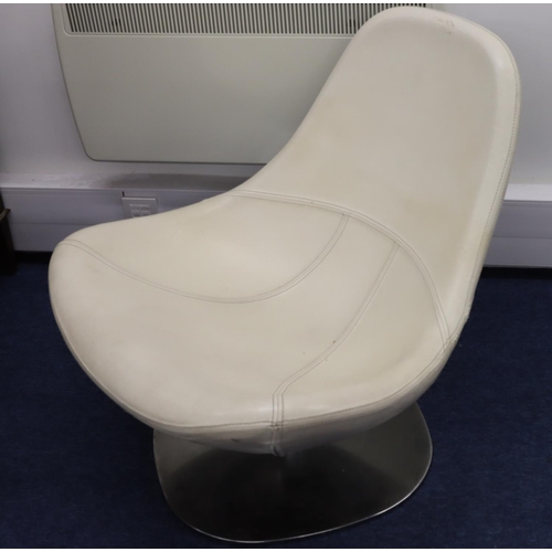 941 - A white leather 70's swivel tub chair on stainless steel base, seat 77cm wide, 77cm high