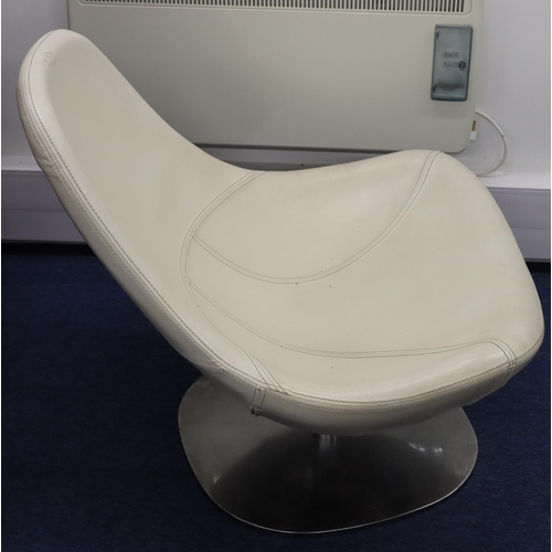 941 - A white leather 70's swivel tub chair on stainless steel base, seat 77cm wide, 77cm high