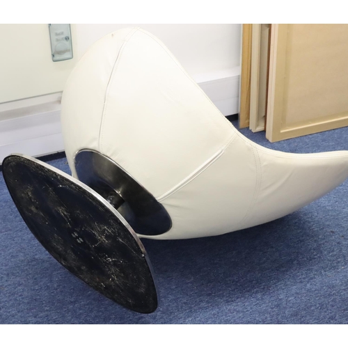 941 - A white leather 70's swivel tub chair on stainless steel base, seat 77cm wide, 77cm high