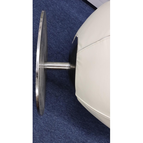 941 - A white leather 70's swivel tub chair on stainless steel base, seat 77cm wide, 77cm high