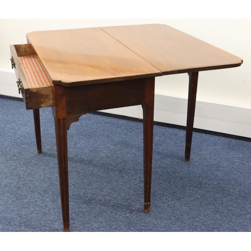 949 - A 19th Century mahogany side table with single drop leaf to back, 1 long drawer with drop brass hand... 