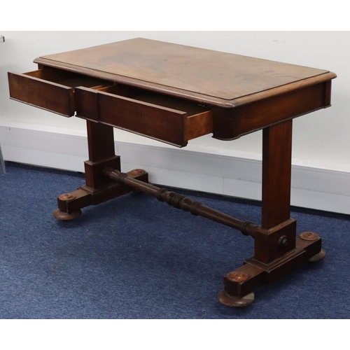 950 - A 19th Century mahogany side table with 2 drawers on splat end supports with centre turned stretcher... 