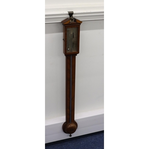 921 - Negretti & Zanbar, London, Edwardian mahogany stick barometer with thermometer, inlaid boxing, 101cm... 