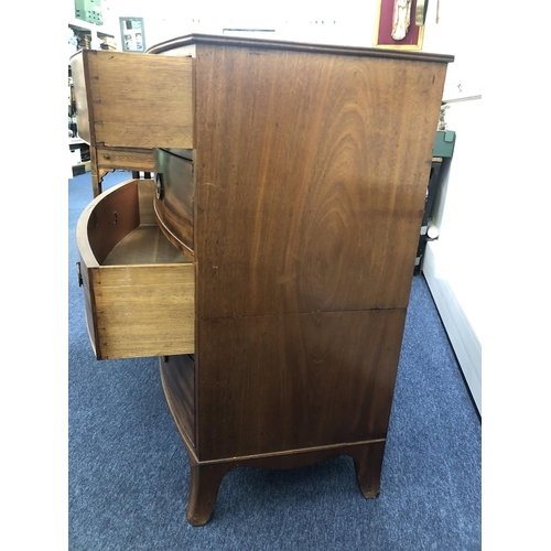 952 - A 19th century mahogany bow fronted chest of drawers (cut) 2 short 3 long graduated drawers on splay... 