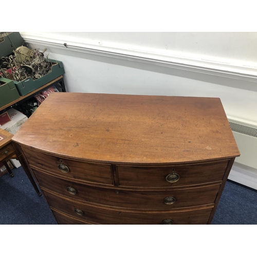 952 - A 19th century mahogany bow fronted chest of drawers (cut) 2 short 3 long graduated drawers on splay... 