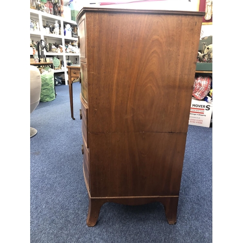 952 - A 19th century mahogany bow fronted chest of drawers (cut) 2 short 3 long graduated drawers on splay... 