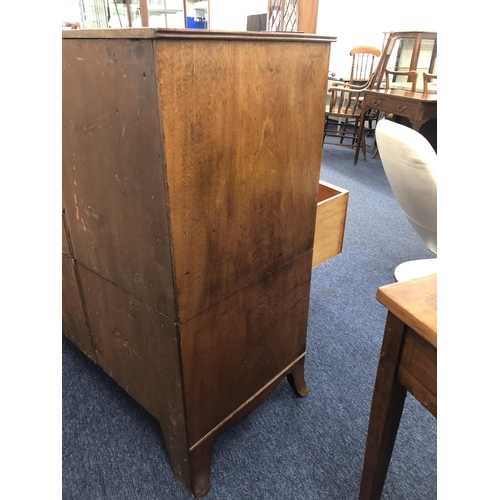 952 - A 19th century mahogany bow fronted chest of drawers (cut) 2 short 3 long graduated drawers on splay... 