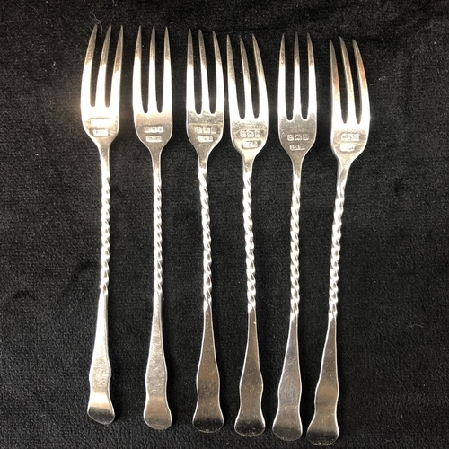 351 - A set of 6 Birmingham silver small forks with twist handles, 1.5oz