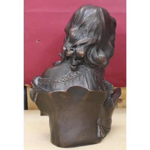 2004 - A plaster bust of a lady reading a book, 44cm high overall.