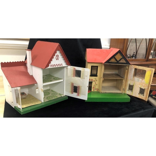 2032 - 2 handmade dolls houses with hinged opening fronts, largest 42cm wide, 28cm deep, 47cm high. This Lo... 