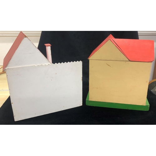 2032 - 2 handmade dolls houses with hinged opening fronts, largest 42cm wide, 28cm deep, 47cm high. This Lo... 