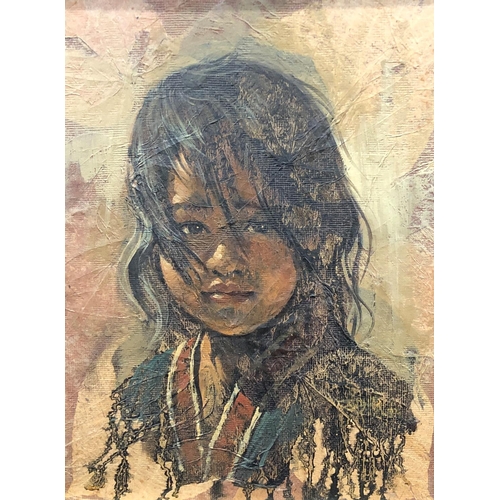 2071 - An oil on board portrait of a young girl, 29.5cm x 39.5cm, in wood frame.