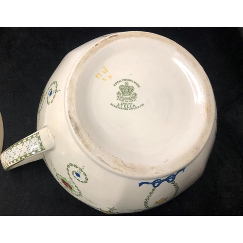 2089 - A Royal Corona Ware chamber pot, a Devon Ware honey pot with lid, a Shirley Ware vase and various ot... 