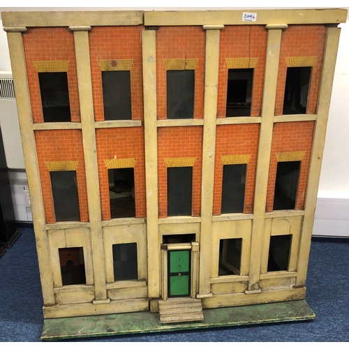 2094 - A large 19/20th Century dolls house with 2 hinged opening doors enclosing 3 floors, 92 wide, 52 deep... 