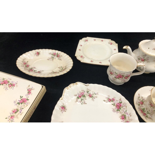 2097 - A Royal Albert Lavender Rose bone china part service, teapot, coffee pot, 2 cups and saucers, 1 larg... 