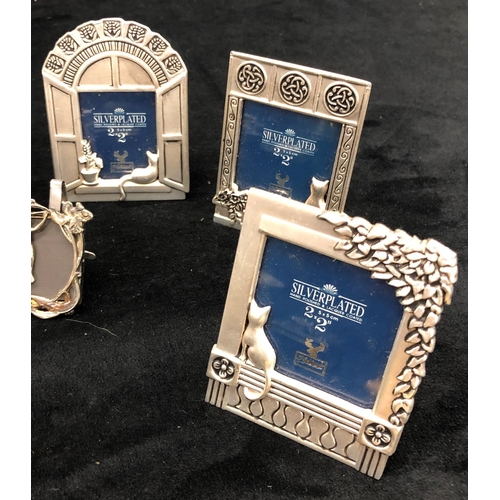 2103 - 3 miniature silver plated 5cm x 5cm photograph frames and various other miniature frames etc.