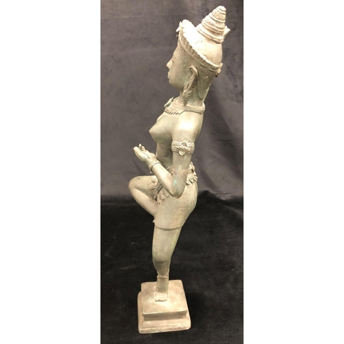 2152 - An Eastern spelter figure of a dancer on square base, 47cm high overall.