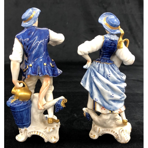 2158 - 2 Continental china figures of lady and gentleman carrying water jugs, tallest 18cm high.