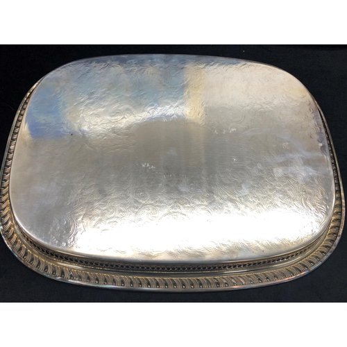 2159 - 3 silver plated trays, oval tray 46cm x 31cm, rectangular tray  45cm x 35.5cm, smallest 25.5cm diame... 