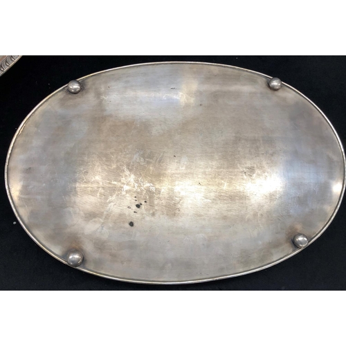 2159 - 3 silver plated trays, oval tray 46cm x 31cm, rectangular tray  45cm x 35.5cm, smallest 25.5cm diame... 