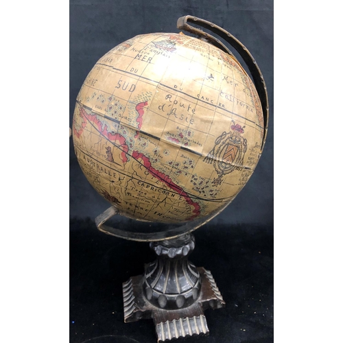 2215 - A copper and brass coal skuttle with swing handle, a punch bowl, a globe on wood stand and 1 snooker... 