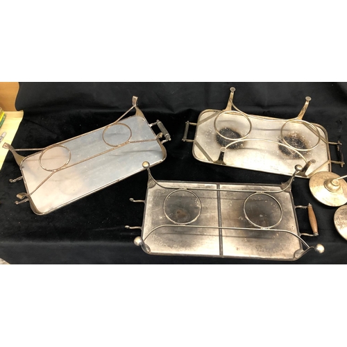 2222 - 3 silver plated 2-handled hot plates and 3 burners.