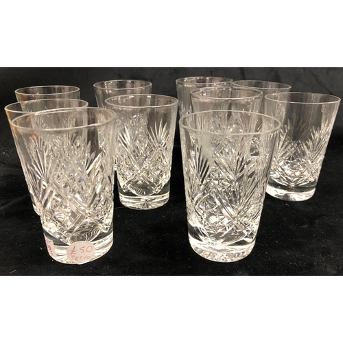 2224 - A quantity of cut glass and other glasses, 6 cut glass tumblers, 10 narrow tumblers, 5 Royal Brierle... 