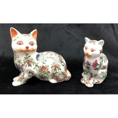 2241 - A pair of Oriental cats, stamped to base 18cm high, 2  Oriental cats on white glaze with multi-colou... 