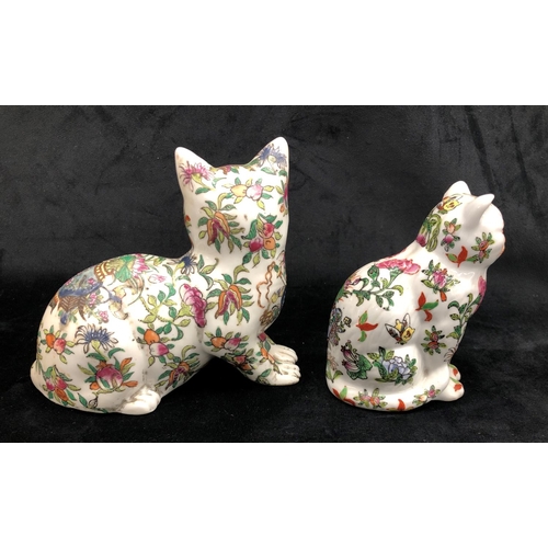 2241 - A pair of Oriental cats, stamped to base 18cm high, 2  Oriental cats on white glaze with multi-colou... 