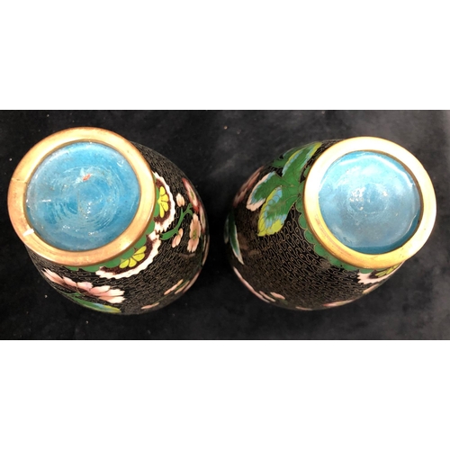 2247 - A pair of Cloisonné floral patterned vases, 16cm high, a pumpkin shaped box with lid and 2 Chinese c... 