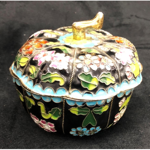 2247 - A pair of Cloisonné floral patterned vases, 16cm high, a pumpkin shaped box with lid and 2 Chinese c... 